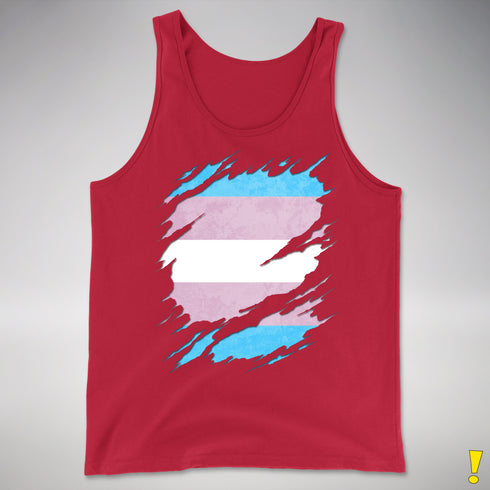 Transgender Pride Flag Ripped Reveal Premium Tank Top - Red
